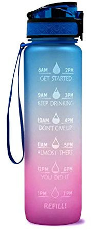 Borraccia da 1 litro, con marcatura temporale, senza BPA, senza BPA, riutilizzabile, per palestra, all'aperto e campeggio, con chiusura a scatto