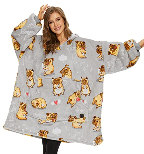 THREE POODLE Sudadera Manta con Capucha, Sudaderas Oversize Bata Manta Polar Mujer para Niños, Sudadera con Capucha Ultra Suave y Cálida, Sudadera para Mujer, Hombre y Niño, Regalo