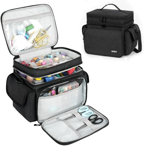 LEFOR·Z Sewing Box Large,Sewing Bags,Sewing Accessories Storage Organiser for Thread,Needles and Other Sewing Tools,Black