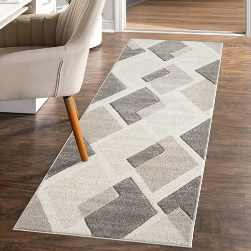 carpet city Teppich-Läufer Kurzflor Braun - 80x300 cm - Moderne Flur-Teppiche Raute-Muster mit 3D-Optik - Flachflor Bodenbelag Deko Schlafzimmer, Diele, Eingangsbereich