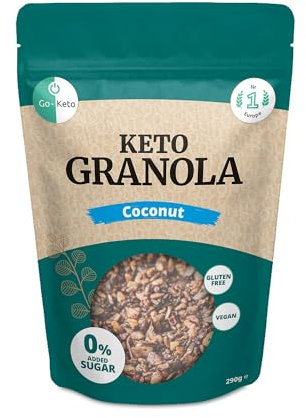 Go-Keto Keto Granola Coconut 6x 290g - Keto Muesli para un delicioso desayuno keto, con chips de coco, nueces, frutas, semillas de girasol y de calabaza, vegano, sin gluten, sin lactosa