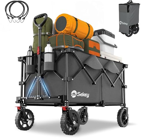Sekey XXL Plus Bollerwagen Faltbar 200L 200KG Tragkraft, Faltbarer Bollerwagen Geländetauglich mit Bremsen, Handwagen Patentiert Klappbar aus Vier Richtungen, XXL-PlusG 4010, Anthrazit