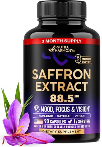 Saffron Supplements - Saffron Extract 88.5mg - Mood & Vision - 90 Capsules