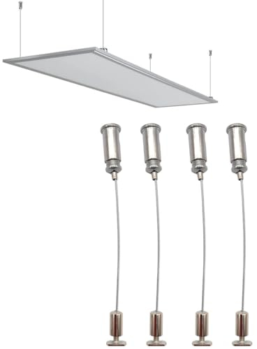 Kit Suspension Luminaire et Cadre Photo avec Câble en Acier Inox et Vis, Parfait pour Lampes, Panneaux d'Affichage, Photos. 4 Fils de Suspension inclus pour une Suspension Facile.