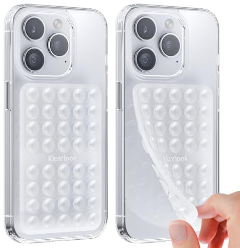 2PCS Silicone Suction Cup Phone Case Mount Double Sided - Klearlook Silicon Sticky Phone Grip with Higher Suction Power,Suction Pad Hands-Free Smartphone Accessories Holder for Selfies & Videos,Clear