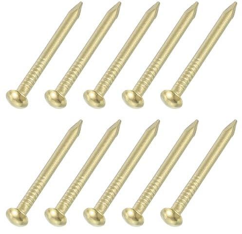 sourcing map 10Pcs Small Hardware Nails, 2D x 1 Brass Round Head Nail Common Finishing Nail for Household Woodworking Picture Hanging DIY Projects, Gold