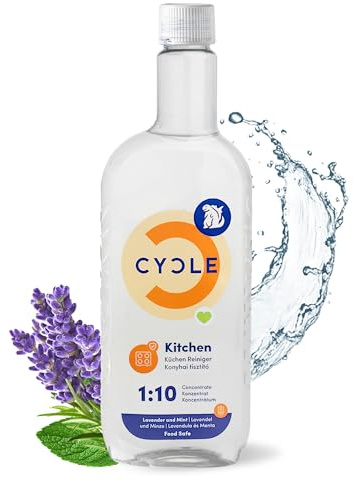 CYCLE Köksrengöring koncentrat 500 ml – fettlösning för kök med 100 % naturliga ingredienser – veganskt rengöringsmedel för arbetsytor, spis och kylskåp – påfyllningspaket för 5 l rengöringsmedel