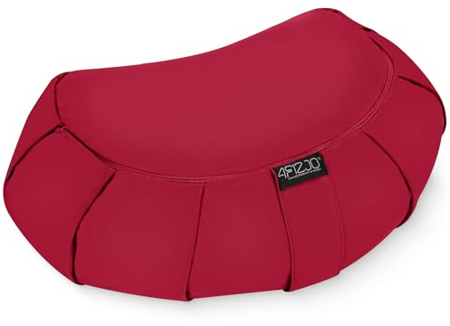 4FIZJO Meditationskissen Halbmond, Yogakissen in Halbmondform mit Buchweizen-Spelz Füllung, Sitzkissen, Rondokissen, Abnehmbarer Bezug aus Baumwolle, Abmessungen 40x30x12 cm, Pflegeleicht, Rot