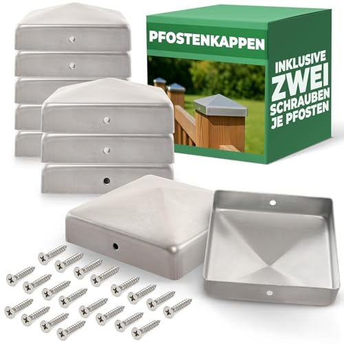 Novatool Set di 10 tappi per pali 91 x 91 mm, zincati con viti, tappi per pali in legno, 9,1 cm, per recinzioni