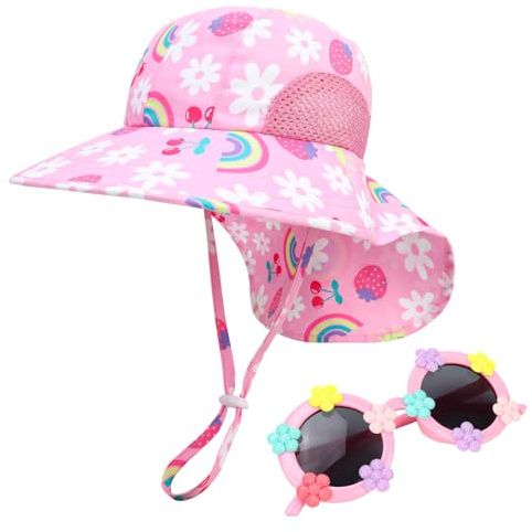 Niña Sombrero Gafas de Sol Verano Gorra Trucker Unicornio Flor Rosa Ajustables para Bebé Niños 1-6 Años