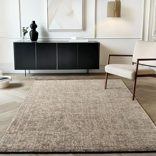 Carpetsale24, Alfombra Algodón Chenille Beige 120x170 cm Lavable, Estilo Boho, Vintage Kelim, Pelo Corto, Antideslizante, Suave, Monocromático Mélange, para Sala, Dormitorio, Oficina y Cocina