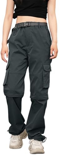 Pantaloni da donna ad asciugatura rapida, pantaloni a vento con caratteristiche staccabili e tasche multiple, pantaloni leggeri da trekking e da viaggio, a vita alta, pantaloni da combattimento