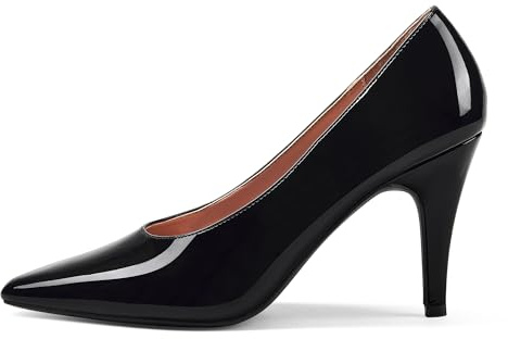 GENSHUO Scarpe con Tacco Alto da Donna Stiletto Pumps Nero Oro Marrone Punta Chiusa Slip-On Eleganti Scarpe Basic Classiche Matrimonio Lavoro Ufficio Festa Comode, Vernice Nera， 38 EU