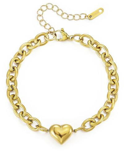 Emibele Bracciale con cuore d'oro per le Donne, in Acciaio inossidabile Placcato oro 18 Carati, Regolabile con Ciondolo a Forma di Cuore, Regali di Moda per San Valentino e per la Festa Della Mamma