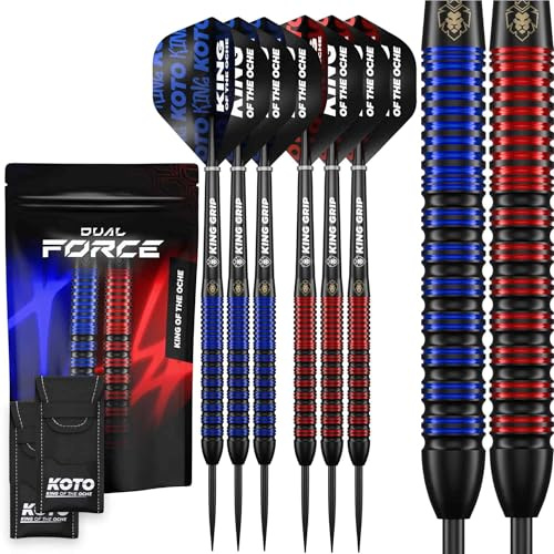 KOTO – Freccette Dual Force in Ottone 20g, Set Completo da 6 Pezzi con 2 Custodie, Perfetto per Principianti, Set di Freccette con Accessori