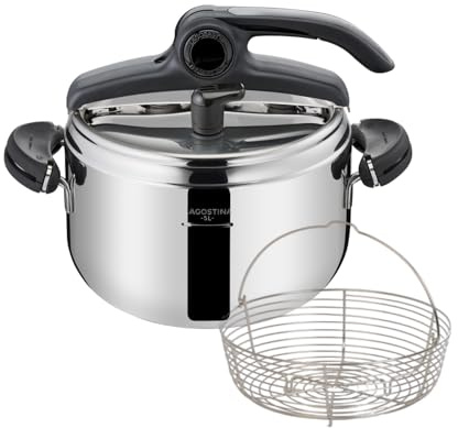 Lagostina Leggera, Pentola a Pressione 5 L in Acciaio Inox, Maniglie a Clip e Cestello Incluso, con Tecnologia Lagoeasy'up® e Fondo Irradial, Compatibile con Induzione