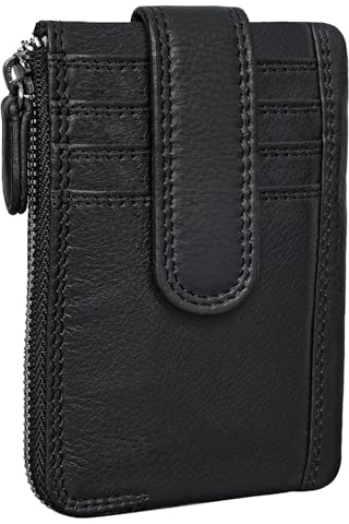 STILORD 'Archer' Vintage Leder Schlüsselmappe Mini-Kartenbörse Kleines Portemonnaie RFID kleine Geldbörse Schlüsseletui Organizer Schlüsselanhänger, Farbe:schwarz