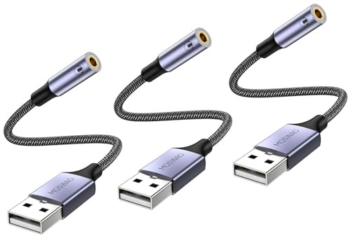MOSWAG USB to 3.5mm Jack Audio Adapter,USB to Aux Cable with TRRS 4-Pole Mic-Supported Headphone AUX Adapter External Sound Card for PC PS4 PS5 and More (0.65Ft/20cm(3pack), Nylon Braided)