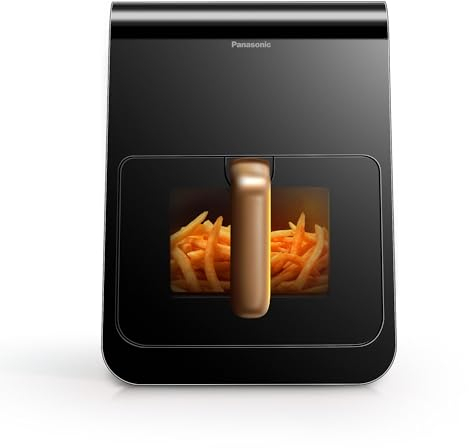 Panasonic NF-CC600AXC Air Fryer With Viewing Window, 6L, 80-200°C, Digital Timer & LCD, Gentle Steam, 11 Presets, Easy Clean, Black/Dark Blue & Rose Gold Handle