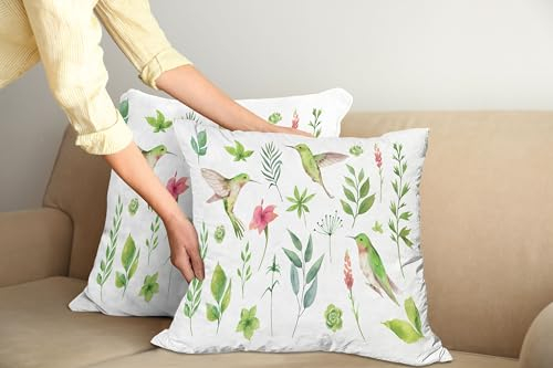 ABAKUHAUS Kolibri Kissenbezug 2er-Pack, Frühling Natur Pflanze Kräuter Themed Blättern isoliert Zweig Vögel Demonstration, 60 x 60 cm, Weiß Apfelgrün