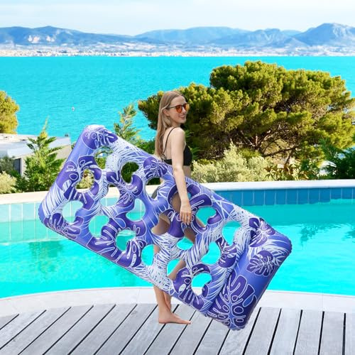 Amaca Gonfiabile Galleggiante 180 x 90 cm, Amaca da Piscina Lettino Gonfiabile per Piscina Letto Galleggiante Gonfiabile Materassini Gonfiabili con fori per Spiaggia Piscina Festa Estiva (blu)
