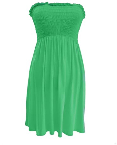 SXME MIGHT SAY Vestido de mujer con hombros descubiertos, elástico, liso/estampado, sin tirantes, bandeau boobtube, talla grande, Verde jade, 36-54