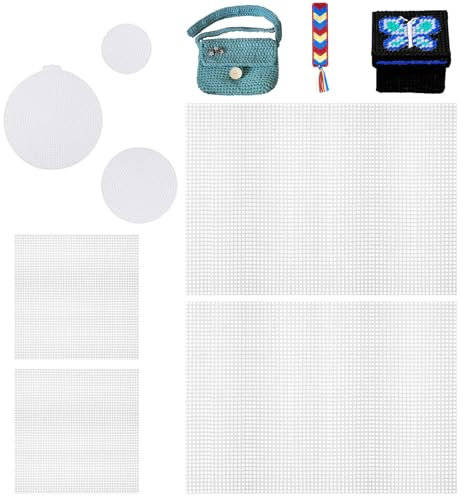 KUYOEJAR Lona De Malla De Plástico Rejilla De Plástico - Stramin Para Bordado, 7 Hojas De Lona De Plástico Blanco Transparente Para Proyectos De Manualidades Creativas