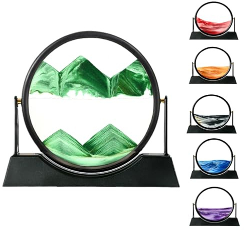 ZSDSZDZY Flytande sandkonst bild flytande rörelse, 3D-kvicksandsdekor, djupa havssandskap med display flödande sandram för avkoppling, skrivbord kontor heminredning (grön)