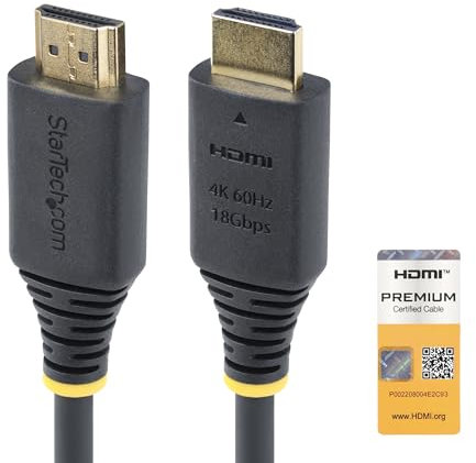 StarTech.com Cavo HDMI ad alta velocità Certificato Premium da 2m, 4K 60Hz/1440p 144Hz, 18Gbps, cavo UHD HDMI 2.0