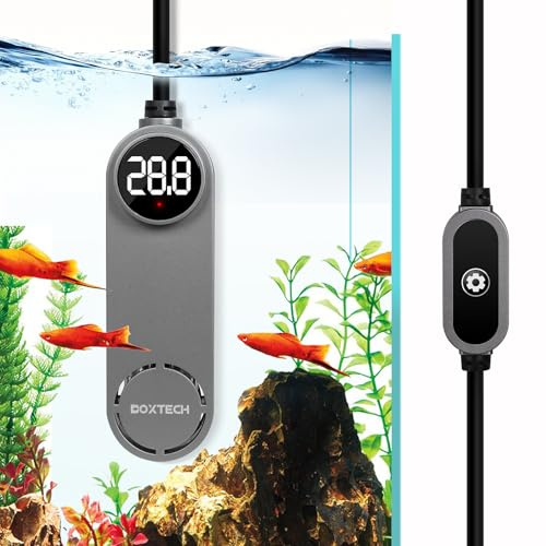 boxtech Calentador de acuario de 75 W, calentador de acuario ajustable con pantalla LCD, protección contra sobretemperatura, antisequedad, apto para acuarios de 20-60 l para peces y tortugas acuáticas