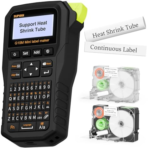 SUPVAN G15M Mini Portable Label Maker Machine with Heat Shrink Tube, Rechargeable 1200mAh Battery Thermal Transfer Printer, Compatible with Multi-Type Label, Home, Garage, Office & Outdoor