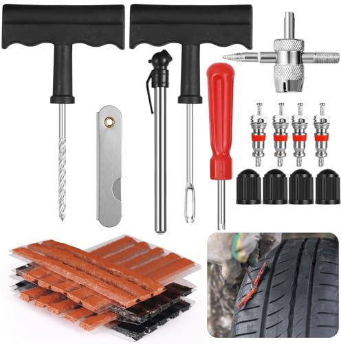 Celepoir Reifenreparaturset Auto, 37 Stück Reifen Reparaturset Auto, mit 23 Reparaturstreifen, T-Griff Reibahle, Reifendruckmesser, Reparaturset Autoreifen für Autos, Motorrad, LKW, ATVs, SUVs, Kfz