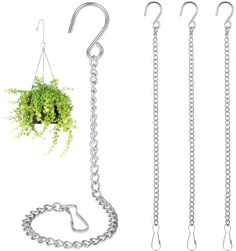 LLOUSSAK Lot de 4 chaînes suspendues à suspendre - 25,7 cm - Panier de support avec clips et crochets en S - Pour pots de fleurs suspendus, plantes suspendues, pots de fleurs, oiseaux, lanternes
