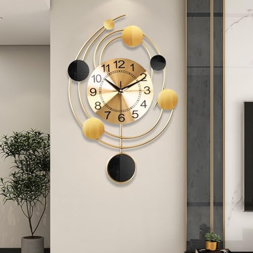 Large Wall Clocks for Living Room,Golden Dial with Black Metal Hands,Large Arabic numerals,Silent Non Ticking Battery Operated Modern Wall Clock for Bedroom,Office Wall Decor,40.6x64CM(Golden)