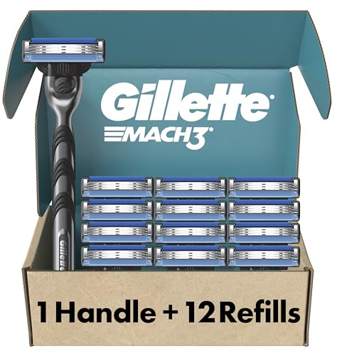 Gillette Mach3 Razor Blade for Men, Razor Handle, 12 Blade Refills