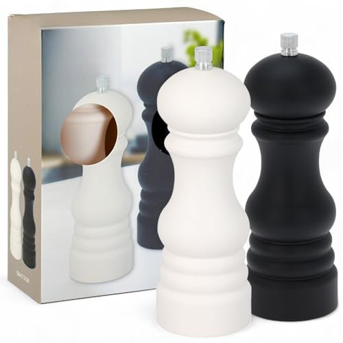 MIJOMA Set macinasale e pepe 2 pezzi – manuale 13 cm – design elegante in bianco e nero – Macinaspezie in polistirene – macinino regolabile in modo continuo