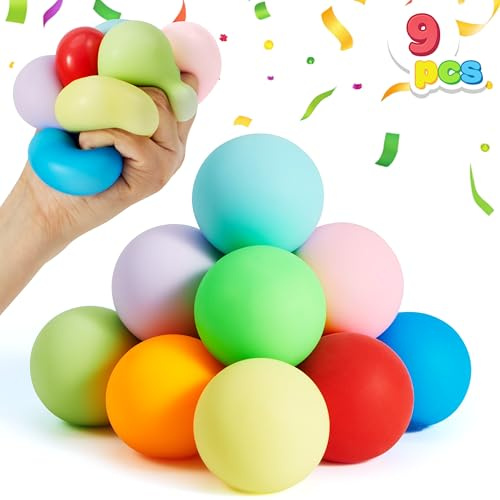 JOYIN 9 Pack Slow Rising Stress Balls, Sensory Fidget Squishy Toys, Party Bag Fillers for Kids, Hand Therapy Balls for Anxiety Relief, Classroom Prize, Goodie Bag Stuffers, Party Favors