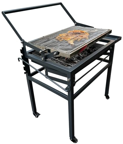 Barbecue a carbonella, girevole a 360°, con griglia di cottura in acciaio inox, vassoio regolabile per carbone, per campeggio, picnic, patio e feste in giardino