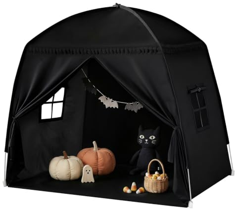 Kids Play Tent Bed Tent: Children's Double Single Bed Tent Large -Canopy Toddler for Boys & Girls (Black - 163×100×143cm)