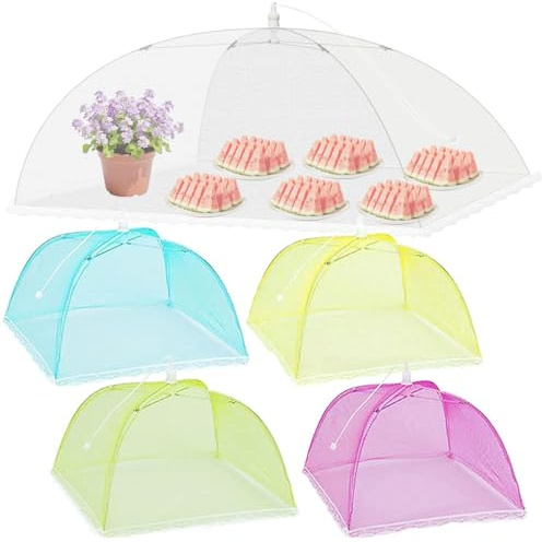 Fliegenhaube, 5-pack vikbar matskydd, tält fruktlock, kaklock, skydd mot flugor för mat, livsmedelsgrill, fester, camping, picknick, pop-up (Rainbow-1L+4S)