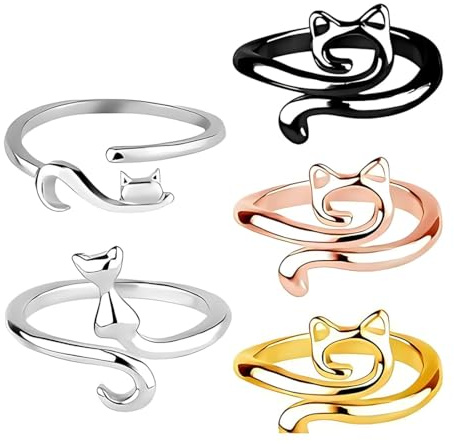 YIPFEN Set de 6 Anillos Ajustables para Tejer, Anillos de Ganchillo, diseño de Gato, Accesorios de Ganchillo, Ideales para acolchar y Manualidades