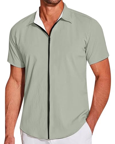 Generico Maglietta Uomo Sportiva,T Shirt Uomo Maniche Corte,Camicia da Spiaggia Casual con Cerniera a da Camicia Elastica Antirughe a Trama Leggera Maglia Lavoro Maglia Girocollo Tee T-Shirt Tshirt