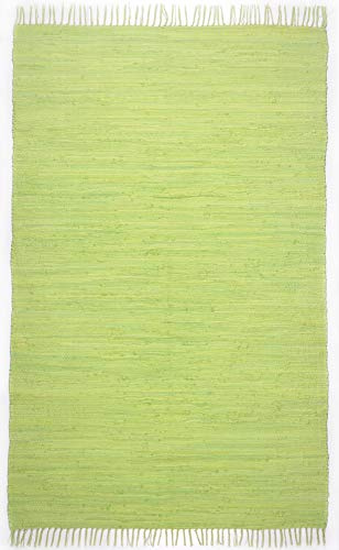 THEKO Teppich Happy Cotton in Hellgrün, 60x120cm, 100% Baumwolle, handgewebt, waschbar, beidseitig verwendbar, 120973, Grün
