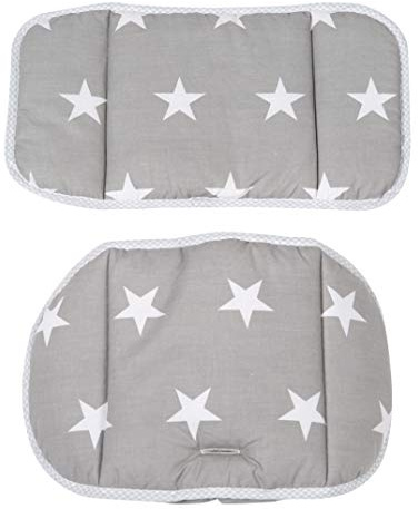 roba Coussin de Chaise Haute Little Stars en 2 Pièces - Réducteur de Siège - Imprimé Étoiles - Gris / Blanc