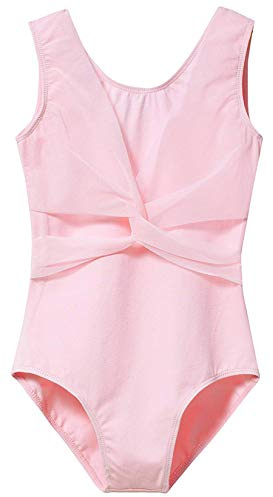 MdnMd Tank Mesh Cross Front Gymnastic Ballet Dance Leotard for Toddler Girls (Ballet Pink, Age 4-6 / 4t,5t)