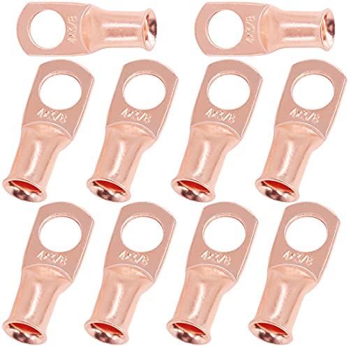 Swpeet 10 terminales de anillo de 4 AWG – 0,95 cm (M10), terminales de cable de batería de cobre, terminales de cable, terminales de cable de batería, ojales de cobre desnudos, extremos de cable de