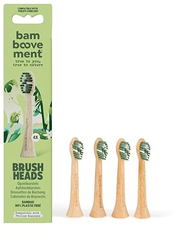 The Bamboovement Zahnbürsten-Ersatz für Sonicare, kompatibel mit elektrischen Philips Sonicare-Zahnbürsten, Bambus-Aufsatz, Sound-Bürstenköpfe, 4er-Pack, umweltfreundlich, biologisch abbaubar