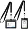 Vicloon Leather ID Badge Holder, 2pcs 2-Sided PU Leather with Clear ID Window & Credit Card Slot and Detachable Neck Lanyard (Black, Vertical + Horizontal)