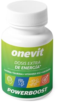Onevit Powerboost - 200mg cafeína + 100mg taurina + Arginina + Vit B12 - Energía instantánea - 45 cápsulas