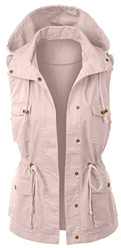 Damen Cargo Weste Ärmellos - Weste Damen Outdoor Kapuze Sweatjacke Grosse Grössen Damenweste Casual Safari-Weste Mit Kordelzug Einfarbig Slim Fit Übergangsweste Leichte Hoodie Anglerweste Outdoorweste